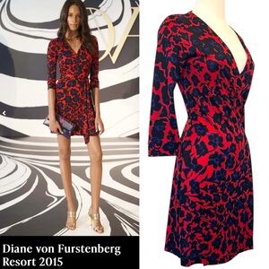 Diane Von Furstenberg Silk Red DVF Floral Print Resort 2015 Julian Wrap Dress 8